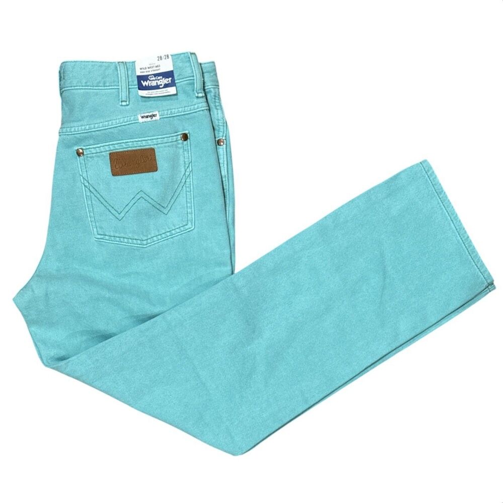 Wrangler Wild West 603 Jeans High Rise Straight Leg Womens 28x28 Teal Aqua NWT